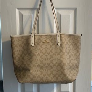 Reversible Cream and Tan Coach Logo Tote